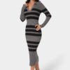 Long Sleeve Collared Striped Knit Dress