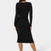 Button Front V-Neck Sweater Midi Dress